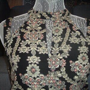 One Clothing Los Angeles Y2K Women’s Black Floral High Collar Romper  SIZE M L